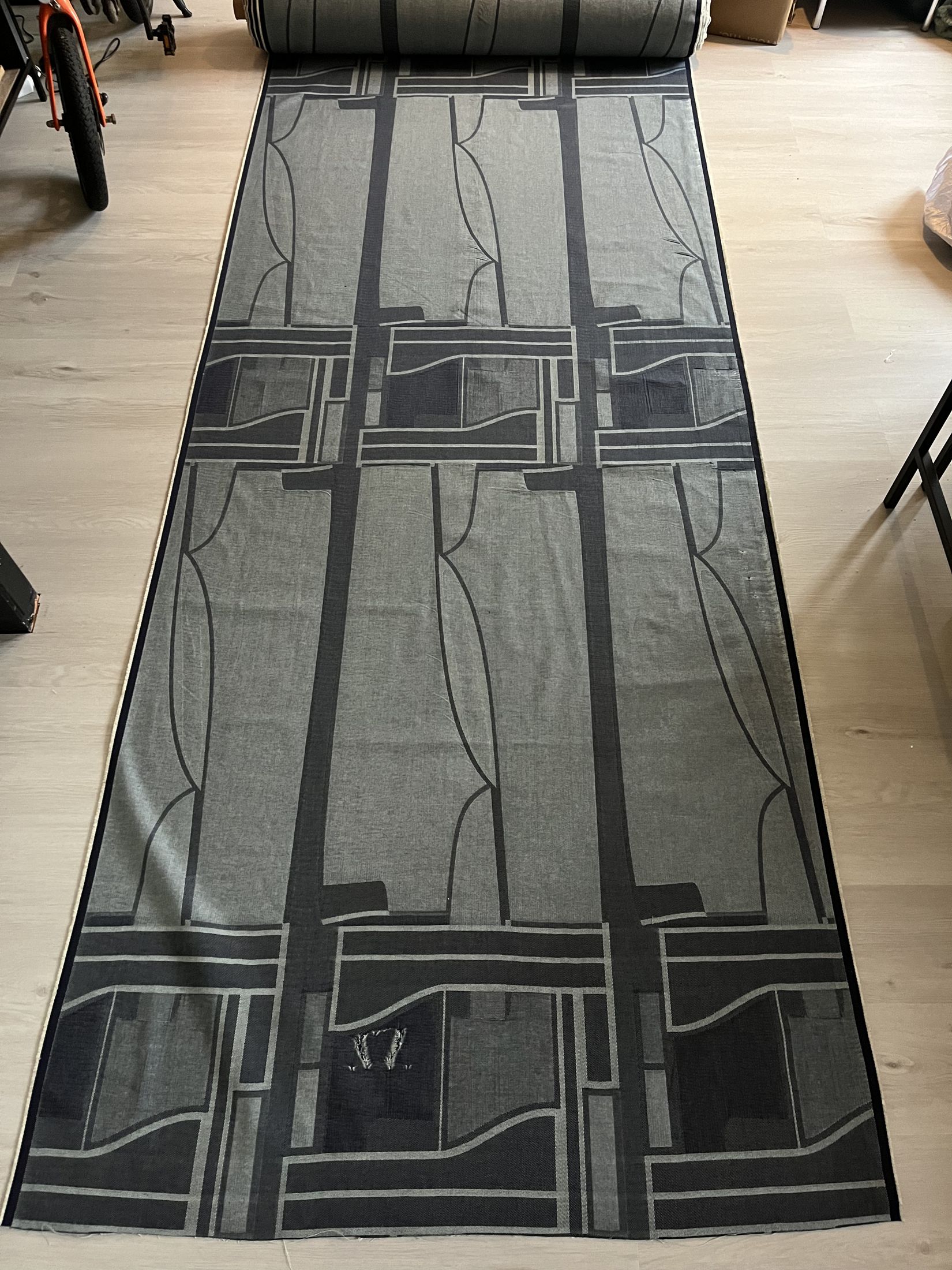 A full roll of 3D woven denim with every jeans panel woven in place